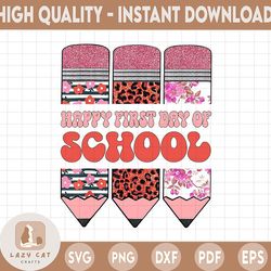 happy first day of school glitter sublimation, first day of school , back to school png, second grade, pencil design png