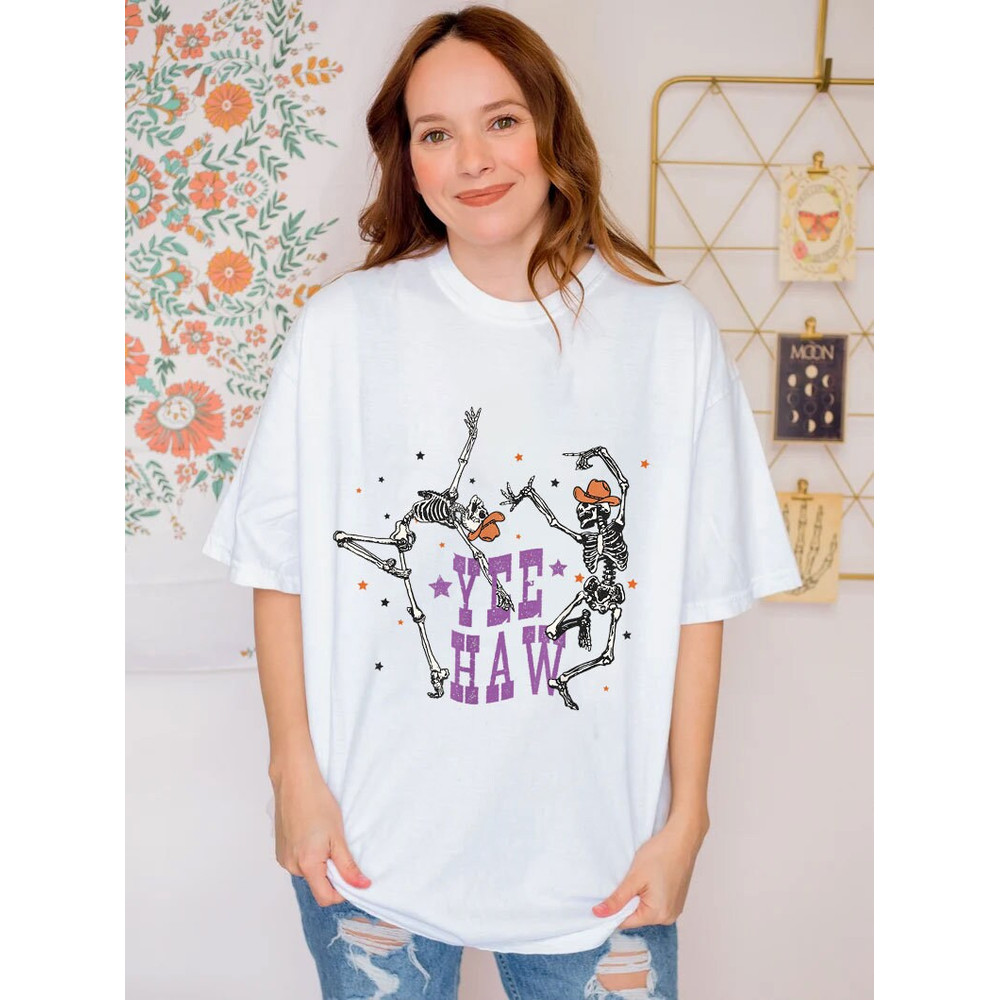 Yee Haw Skeletons Halloween Shirt, Spooky Season T-Shirt, Yeehaw Halloween Sweatshirt, Skeleton Dancing Tee, Boo Haw Western Shirt - 3.jpg