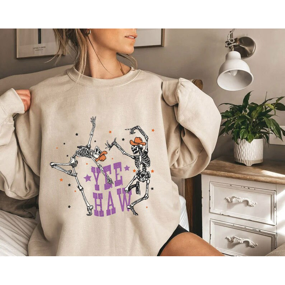 Yee Haw Skeletons Halloween Shirt, Spooky Season T-Shirt, Yeehaw Halloween Sweatshirt, Skeleton Dancing Tee, Boo Haw Western Shirt - 4.jpg