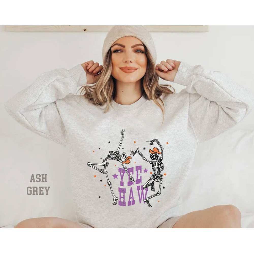 Yee Haw Skeletons Halloween Shirt, Spooky Season T-Shirt, Yeehaw Halloween Sweatshirt, Skeleton Dancing Tee, Boo Haw Western Shirt - 6.jpg