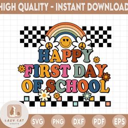 happy first day of school png, back to school png, school sublimation designs, retro school png, boho, groovy, school
