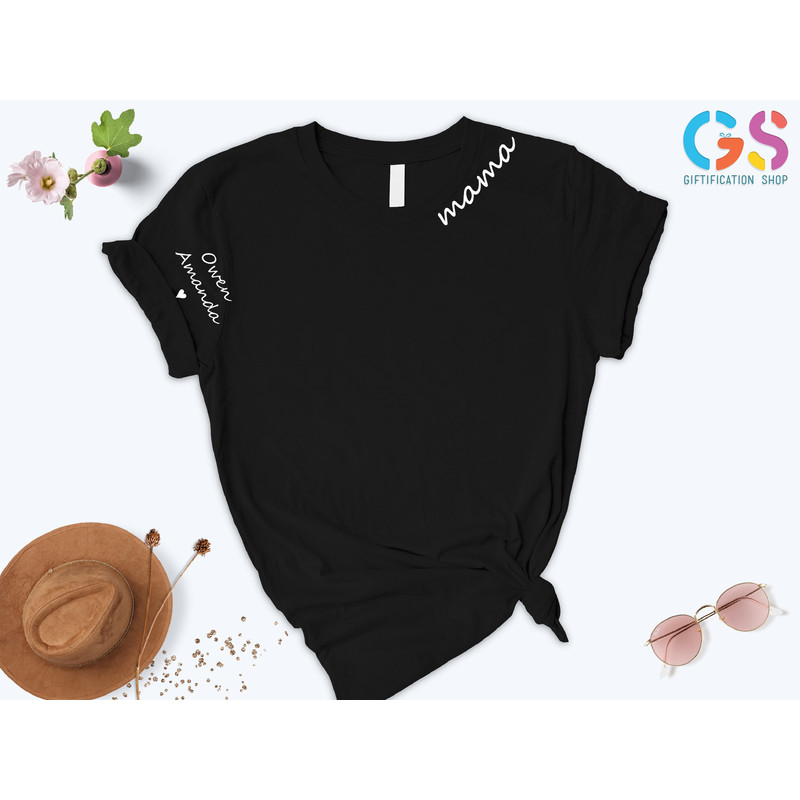 Custom Mama shirt, Mom Shirt with Kids Names, Kids Name On Sleeve, Collar Print Shirt, Gift For Mom, Mother's Day Gift, Mother Gifts - 1.jpg