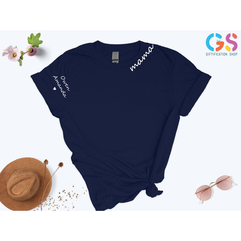 Custom Mama shirt, Mom Shirt with Kids Names, Kids Name On Sleeve, Collar Print Shirt, Gift For Mom, Mother's Day Gift, Mother Gifts - 7.jpg
