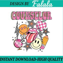 retro groovy school counselor appreciation back to school png, first day of school png, back to school png, digital down