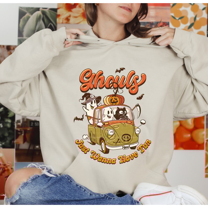 Ghouls Just Wanna Have Fun, Retro Ghost Sweatshirt, Vintage Halloween Sweatshirt, Retro Halloween Sweatshirt, Fall Sweatshirt, Women Hoodie - 1.jpg