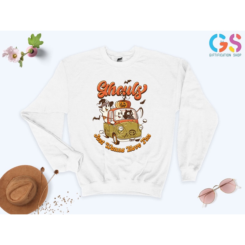 Ghouls Just Wanna Have Fun, Retro Ghost Sweatshirt, Vintage Halloween Sweatshirt, Retro Halloween Sweatshirt, Fall Sweatshirt, Women Hoodie - 2.jpg