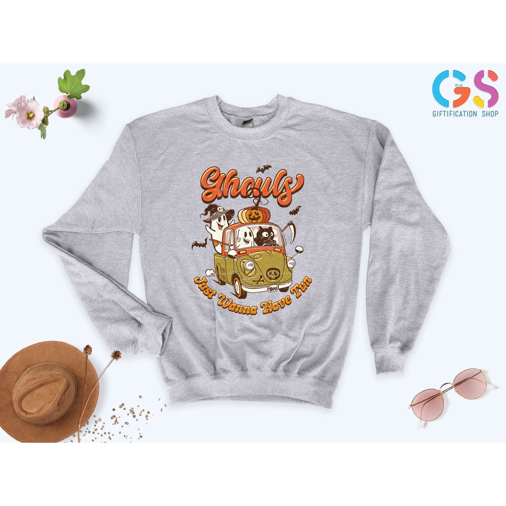 Ghouls Just Wanna Have Fun, Retro Ghost Sweatshirt, Vintage Halloween Sweatshirt, Retro Halloween Sweatshirt, Fall Sweatshirt, Women Hoodie - 3.jpg