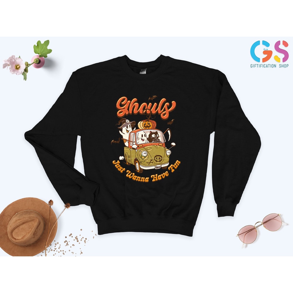 Ghouls Just Wanna Have Fun, Retro Ghost Sweatshirt, Vintage Halloween Sweatshirt, Retro Halloween Sweatshirt, Fall Sweatshirt, Women Hoodie - 4.jpg