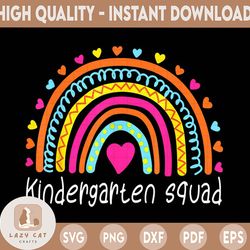 Rainbow Kindergarten Squad PNG Back to School Teacher Squad sublimation Hearts kindergarten teacher shirt retro rainbow