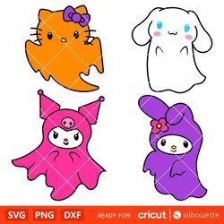 Sanrio Ghost Bundle Svg, Halloween Svg, Hello Kitty Svg, Kawaii Svg, Cricut, Silhouette Vector Cut File