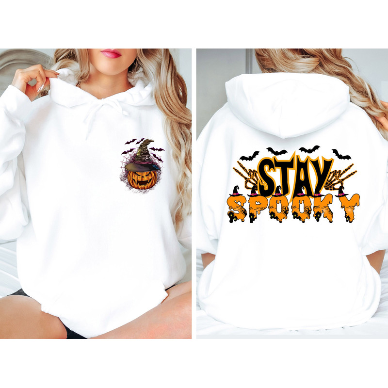 Stay Spooky Sweatshirt, Pumpkin With Witch Hat, Pumpkin Sweatshirt, Halloween Sweatshirts For Women, Halloween Gift For Women, Spooky Season - 1.jpg
