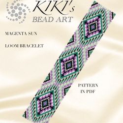 Loom bracelet pattern Magenta sun ethnic inspired Bead LOOM pattern for bracelet design in PDF - instant download