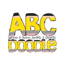 teacher doodle letters, back to school, pencil hand drawn doodle alpha bundle patterned numbers & alphabet doodle set su