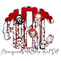 horror movie lover with clip art png files, halloween doodle alpha bundle, halloween sublimation clipart alphabet doodle