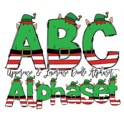 christmas elf doodle letters, santas elf sublimation font, doodle alpha bundle, cute xmas numbers & alphabet doodle set
