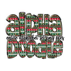 christmas ugly sweater alphabet letters png bundle, reindeer hand drawn doodle, sublimation alpha set designs png