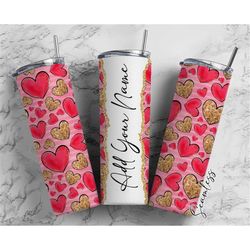 red hearts, gold hearts, valentine's day, hearts add your own name, 20oz sublimation tumbler designs, skinny tumbler wra