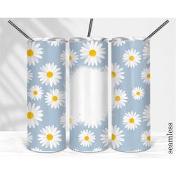 seamless white daisy flower head pattern sublimation tumbler design - 20oz tumbler wraps template - png - 20oz straight