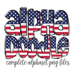 usa alphabet letters png bundle,  patriotic american flag doodle letters, hand drawn alphabet doodle, sublimation alpha