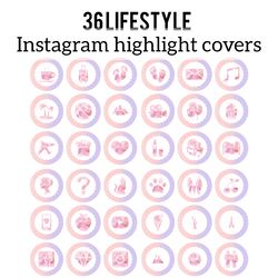 36 Lifestyle Instagram Highlight Icons.Pink Instagram Highlights Images.  Pink and Black Instagram Highlights Icons.