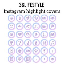 36 Lifestyle Instagram Highlight Icons. Pink and Blue Instagram Highlights Images. Instagram Highlights  with Words.