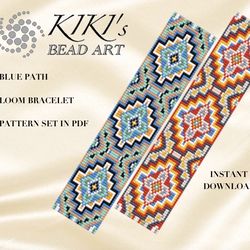 Loom bracelet pattern Blue path ethnic inspired Bead LOOM bracelet pattern in PDF - instant download