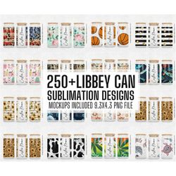 250 mega bundle 16oz libbey glass can tumbler seamless sublimation designs, glass can wrap png, libbey can template, 16o