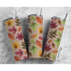 autumn leaves fall season 20oz tumbler wrap, seamless skinny tumbler, sublimation design png - 1378