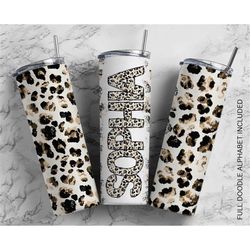leopard tie dye 20oz tumbler with matching doodle letter set png