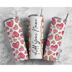 pink hearts, gold dots, heart seamless, valentines add your own name, 20oz sublimation tumbler designs, skinny tumbler w