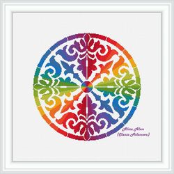 Cross stitch pattern Mandala floral ornament Damask Rainbow panel abstract pillow napkin counted crossstitch patterns