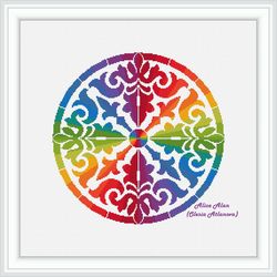 cross stitch pattern mandala floral ornament damask rainbow panel abstract pillow napkin counted crossstitch patterns
