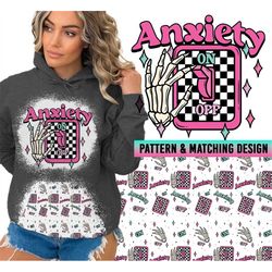Anxiety Switch Hoodie Bleach Bundle with Design and Matching Sublimation Patches Winter Mental Health Retro Skeleton Mom