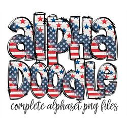 rustic flag alphabet letters png bundle,  patriotic usa flag doodle letters, hand drawn alphabet doodle, sublimation alp