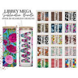 50 25oz seamless libbey mega bundle, glass can tumbler, libbey can wrap, can glass wrap sublimation designs, mothers day