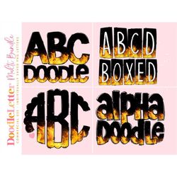 fire mega doodle letter bundle, alphabet set, clip art letters, doodle monogram bundles png