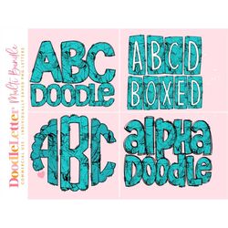 turquoise mega doodle letter bundle, alphabet set, clip art letters, doodle monogram bundles png