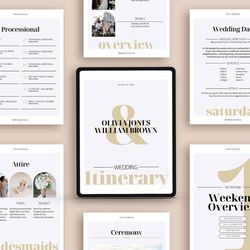 Wedding Itinerary Template, 45 pages, Weekend Guide, Wedding Planner, Printable Editable Timeline Event Schedule, Canva