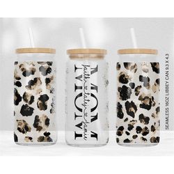 leopard print 16oz libbey glass can tumbler seamless, 16oz glass can wrap, sublimation designs, mothers day, can templat