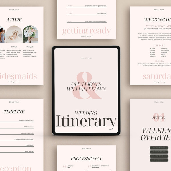 Wedding Weekend Itinerary Template, 45 pages, Wedding Planner Guide, Printable Editable Timeline Event Schedule, Canva  (1).jpg