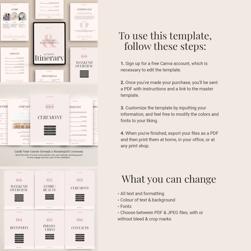 Wedding Weekend Itinerary Template, 45 pages, Wedding Planne Inspire