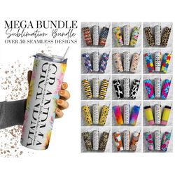 50 grandma split seamless mega bundle, 20oz sublimation tumbler design bundle, skinny straight tumbler, grandmother add