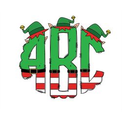 christmas elf monogram letters, santas elf sublimation png elements hand drawn doodle alpha bundle, xmas sublimation fon