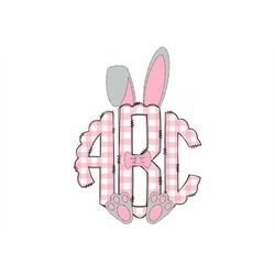pink easter bunny ears monogram letters, easter sublimation png hand drawn doodle letters easter plaid bunny for girl su