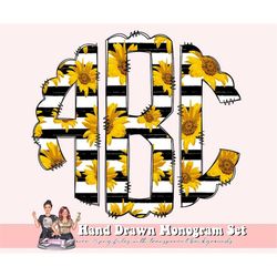 sunflower monogram full alphabet individually saved monogram letters, circle monogram scalloped round left middle right,