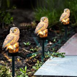 solar power led owl light garden yard landscape decor lamp waterproof