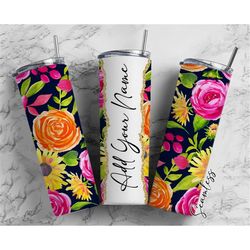 watercolor floral, floral pattern, flowers add your own name, 20oz sublimation tumbler designs, skinny tumbler wraps tem