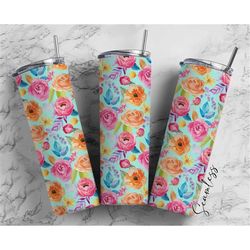 floral pattern, watercolor floral pattern, flowers 20oz tumbler wrap, seamless skinny tumbler, sublimation design png -