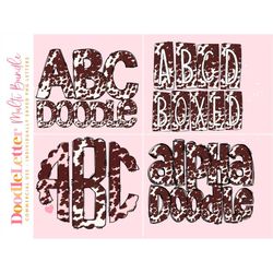 brown cow hide  mega doodle letter bundle, alphabet set, clip art letters, doodle monogram bundles png