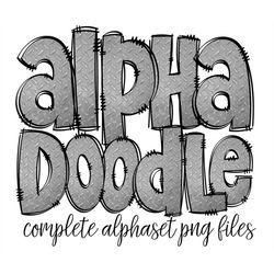 steel metal doodle letters, hand drawn doodle alpha bundle patterned numbers & alphabet doodle set sublimation font png